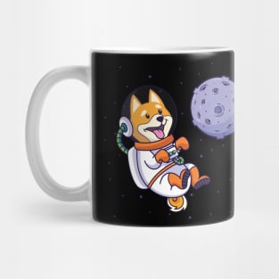 Shiba Inu in space next to moon planet Mug